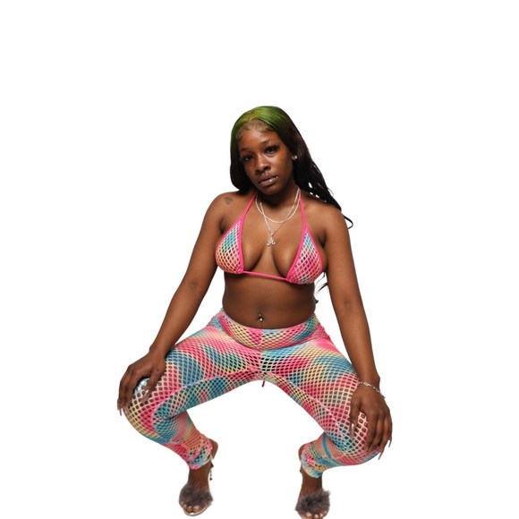 Colorful rainbow fitted bra & alter top with hipster long pants 2 piece swimwear - Picture 3 of 3